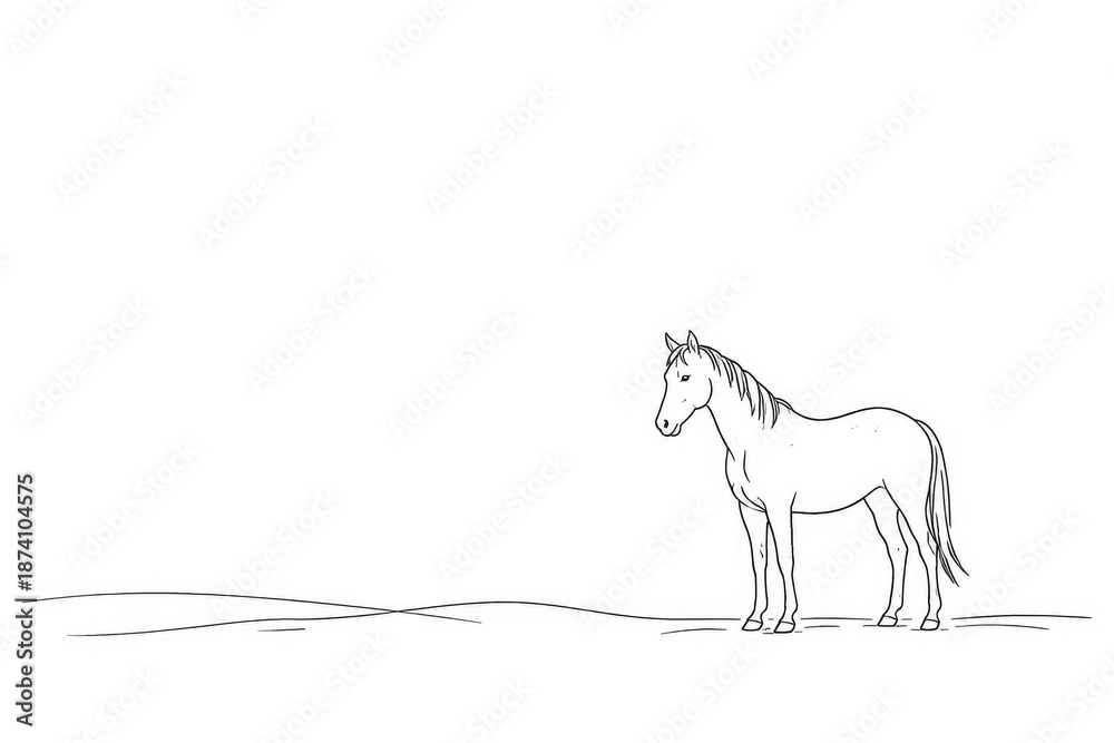 Fototapeta premium Sparse outline of a standing horse on a minimalist plain with copy space for design