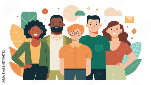 Stylized vector image of a group of people representing different ages and ethnicities, symbolizing community and togetherness..eps