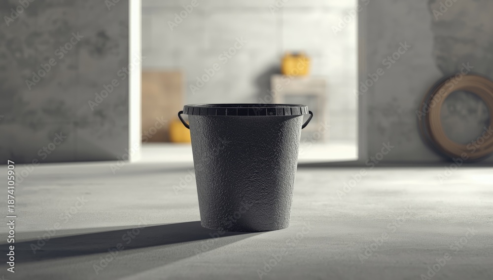 Obraz premium Construction mortar mixing with a plastic bucket, highlighting efficiency and tool durability