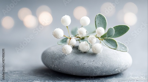 White Berries On Gray Stone With Soft Lighting