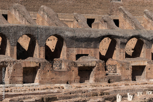 Bild auf Leinwand Italy - Rome - Colosseum - Interior arena hypogeum with underground walls and chambers of the ancient Roman amphitheater ruins
