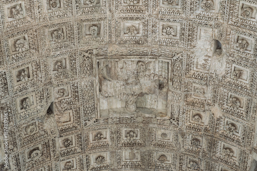 Photography Italy - Rome - Arch of Titus - Detailed coffered ceiling vault with carved rosette decorations inside the Roman triumphal arch