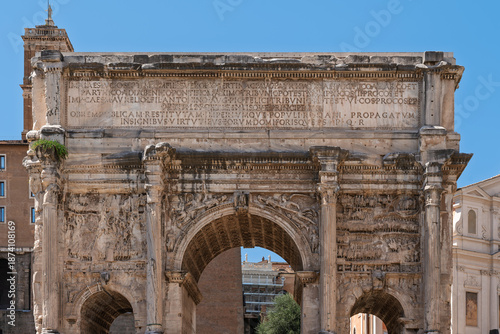 Italy - Rome - Arch of Septimius Severus - This ancient Roman triumphal arch displaying inscriptions is found within the Roman Forum ruins.
