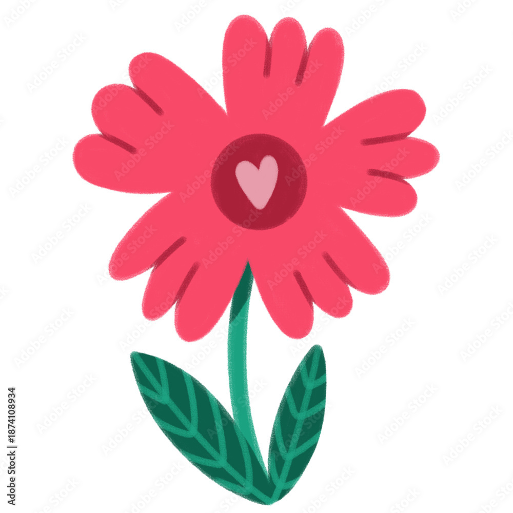 Fototapeta premium Valentine's Day Flower Graphic, Sweet Textured Blossom with Heart Detail 