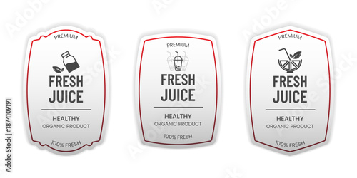 Set of Fresh Juice Label Vector Illustration for Product Packaging