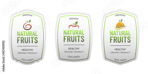 Set of Natural Fruit Label Vector Illustration for Product Packaging