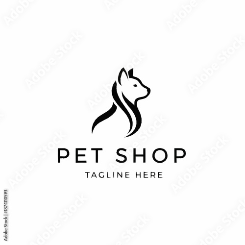 Elegant minimalist black cat or dog logo for pet shop.