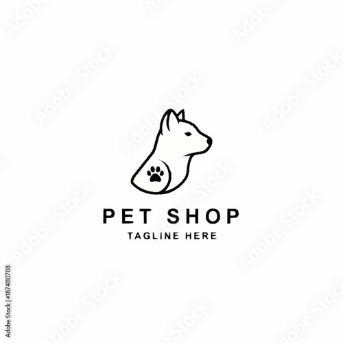 Minimalist Dog Head Logo with Paw Print for Pet Shop Branding.