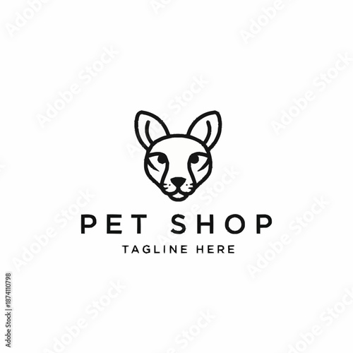 Minimalist Line Art Cat Head Logo for Pet Shop Branding.