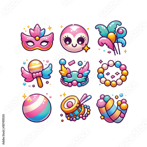 Carnival Celebration Kawaii Icon Set