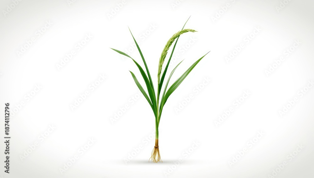 Fototapeta premium Jasmine rice plant in natural setting with developing grains, highlighting agricultural growth and plant health, Earth Day