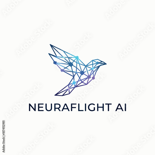 Modern AI bird logo with geometric design and neural network theme