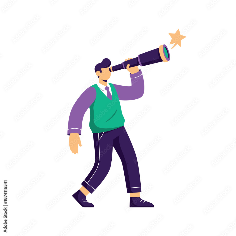 Fototapeta premium Man with Telescope Looking at Star.