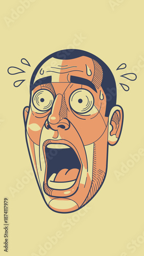 Mans face showing extreme shock and fear with wide eyes and open mouth.