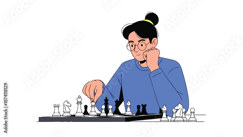 A captivating digital illustration displays a focused individual meticulously contemplating their crucial next strategic move during an intense and