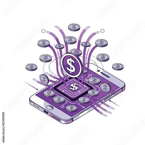 Mobile phone displaying digital currency and financial transactions.