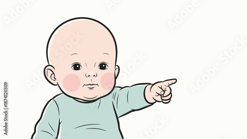 Illustration of a baby pointing with curiosity and interest.