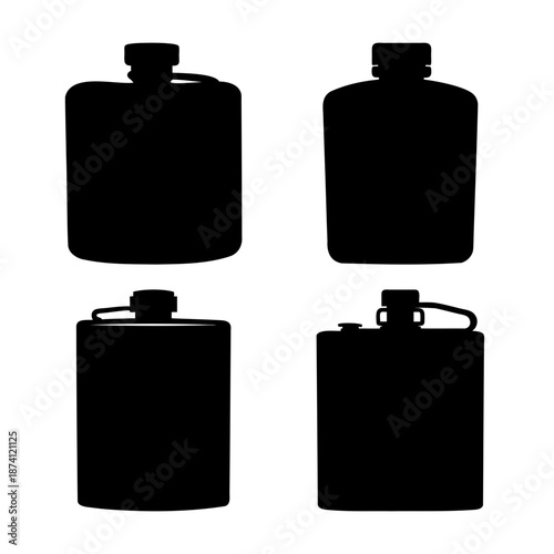 Collection of black hip flask silhouettes showcasing various classic shapes and designs