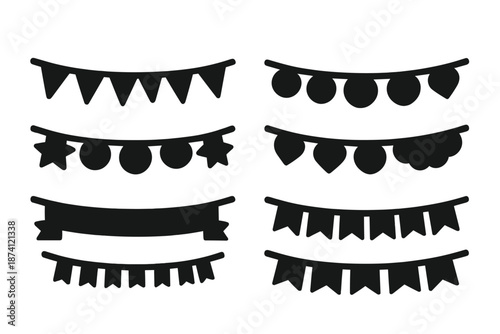 Birthday Banner Icons. Birthday banner set. Filled icon set of Birthday banner set: triangle banner, circle