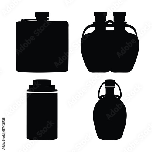 Outdoor hydration essentials: a collection of various flask and canteen silhouettes