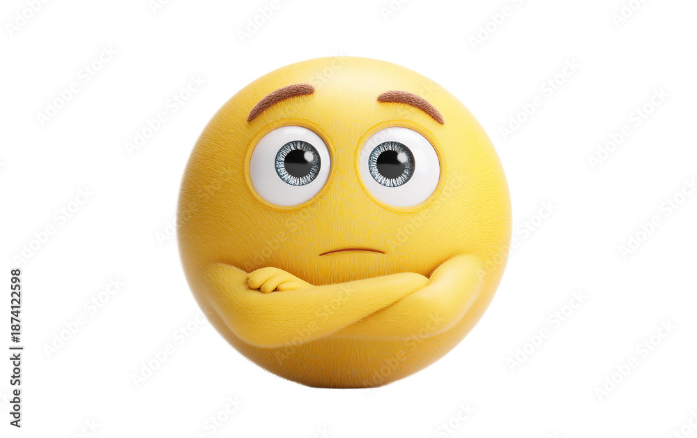 Fototapeta premium Expressive rolling eyes emoji character with crossed arms representing impatience irritation and disapproval isolated on transparent background PNG