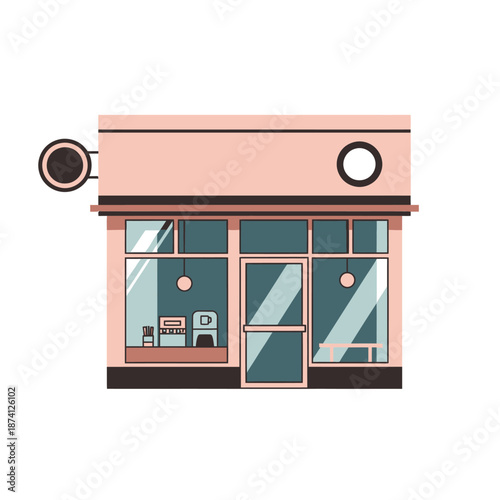 Modern storefront with large windows and signage.