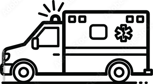 High quality, professional, modern ambulance vehicle icon with siren on top background, concept, illustration, design