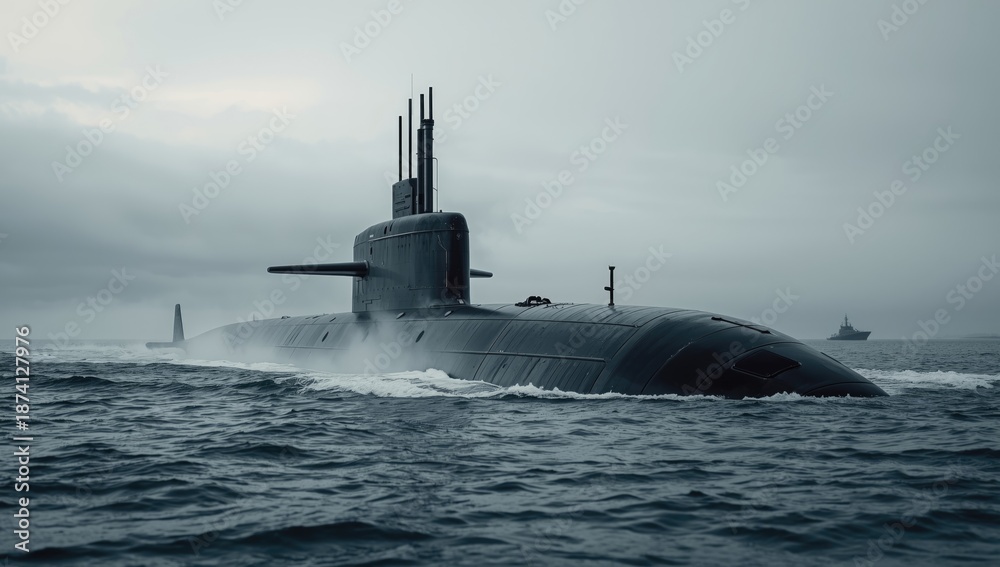 Fototapeta premium Submarine drifting near South Floridas shoreline, highlighting underwater exploration and maritime operations