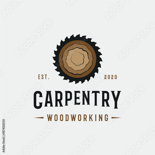 vintage retro wood and wood tools logo template.Logo design for carpenter ,old badge,furniture.
