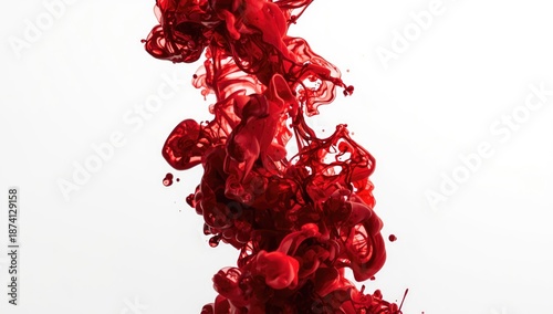 Red fluid resembling blood floating in water, suitable for layout or graphic design backgrounds