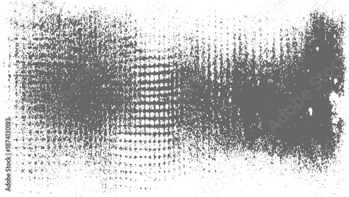 Distressed grunge texture with halftone dots and scattered speckles creating a textured abstract background with a monochromatic gray palette