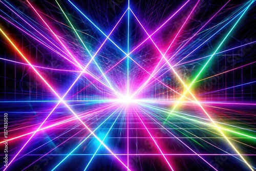 Vibrant abstract backdrop with laser lights forming geometric patterns