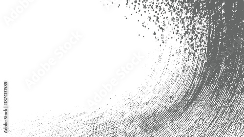 Abstract textured wave shape formed by distressed dots and lines with a subtle gradient effect on a white background