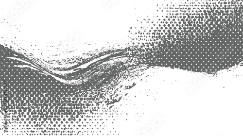 Abstract grayscale composition featuring a swirling brushstroke texture combined with a dot pattern for contrast