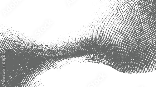 Dynamic abstract grayscale wave composed of varying sized dots and subtle texture creating a fluid motion effect