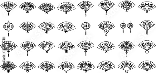 Chinese Traditional Fans and Lanterns Collection - Vector Graphics