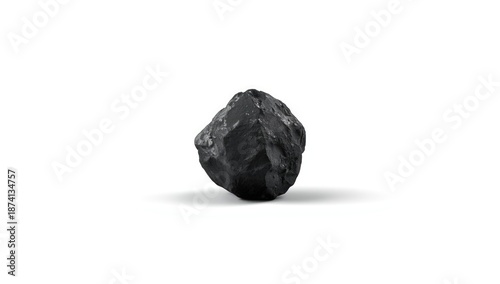 Single black charcoal fragment on plain white surface, relevant for heat production or artistic charcoal drawing