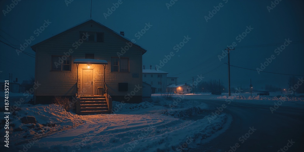 custom made wallpaper toronto digitalEntryway of a house in an Arctic urban area at night in winter, cold weather, deserted city square, stairs and doors visible