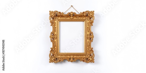 Historical gilded wooden frame from the 1700-1800 period featuring intricate carving, wall attachment chain, and hook, for restoration