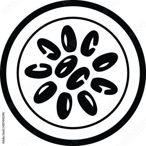 Simple black and white icon showing a cross-section slice of a cucumber or zucchini