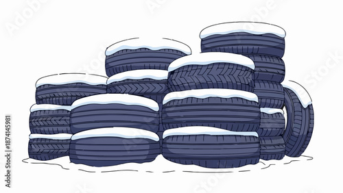 Stacked tires covered in snow