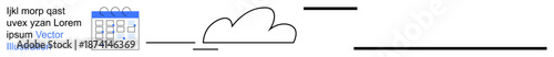 Cloud computing, data synchronization, organization, digital calendar tools, online productivity, tech interfaces. Calendar connected to a cloud with sync lines. Cloud computing and data