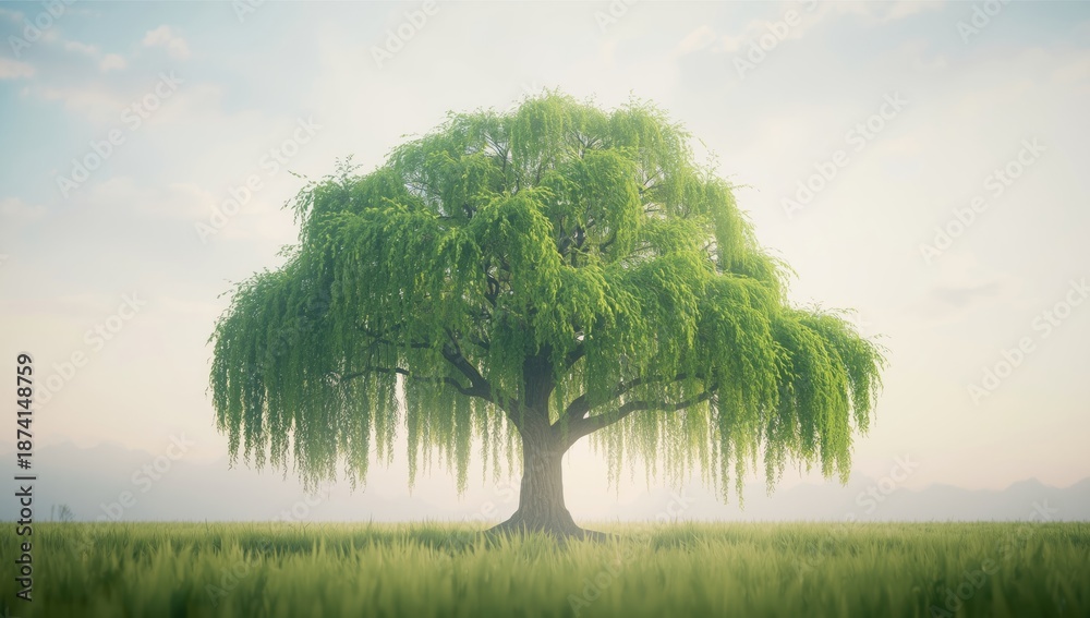 Fototapeta premium A solitary tree with extensive foliage in an outdoor environment, ideal for landscape or nature-themed layouts