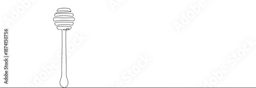 A continuous line drawing of a honey dipper, symbolizing sweetness, natural products, and culinary delights