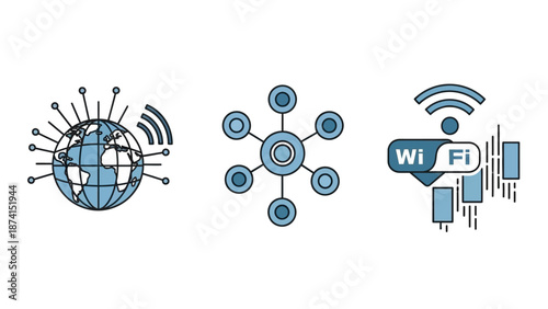 Modern technology icons for global connectivity and wireless communication
