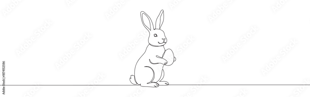 Obraz premium A charming Easter bunny holding an egg, rendered in a continuous line style, perfect for seasonal themes