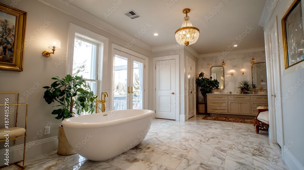 Fototapeta premium A spacious bathroom with marble floors