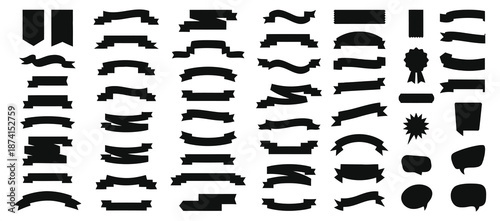 Collection of various black shapes and symbols on a white background