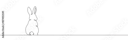 A continuous line drawing of the back of an Easter bunny, highlighting its fluffy tail