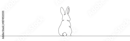 A continuous line drawing of the back of an Easter bunny, highlighting its fluffy tail